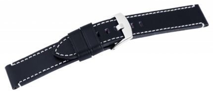 Echtleder-Uhrenarmband, dunkelblau, weiße Naht, 18 mm - 24 mm
