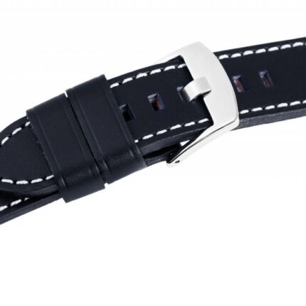 Echtleder-Uhrenarmband, dunkelblau, weiße Naht, 18 mm - 24 mm