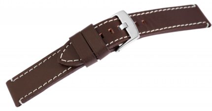 Echtleder-Uhrenarmband, braun, weiße Naht, 18 mm - 24 mm