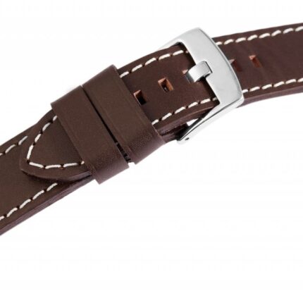 Echtleder-Uhrenarmband, braun, weiße Naht, 18 mm - 24 mm
