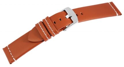 Echtleder-Uhrenarmband, hellbraun, weiße Naht, 18 mm - 24 mm