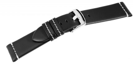 Echtleder-Uhrenarmband, schwarz, weiße Naht, 18 mm - 24 mm