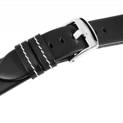 Echtleder-Uhrenarmband, schwarz, weiße Naht, 18 mm - 24 mm