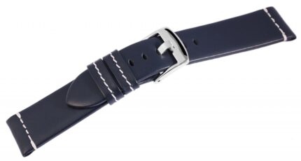 Echtleder-Uhrenarmband, dunkelblau, weiße Naht, 18 mm - 24 mm
