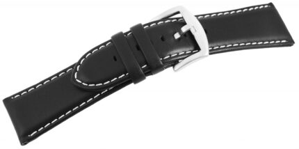 Echtleder-Uhrenarmband, schwarz, weiße Naht, 24 mm / 26 mm