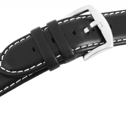 Echtleder-Uhrenarmband, schwarz, weiße Naht, 24 mm / 26 mm
