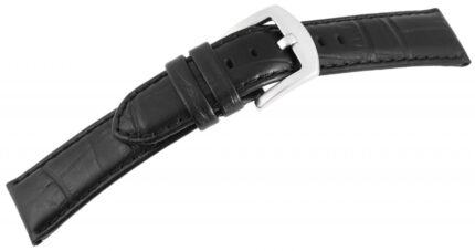 Echtleder-Uhrenarmband, schwarz, Krokooptik, 20 mm / 22 mm