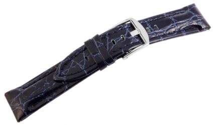 Echtleder-Uhrenarmband, dunkelblau, Schlangenoptik, 22 mm