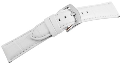 Echtleder-Uhrenarmband, weiß, Krokooptik, 22 mm