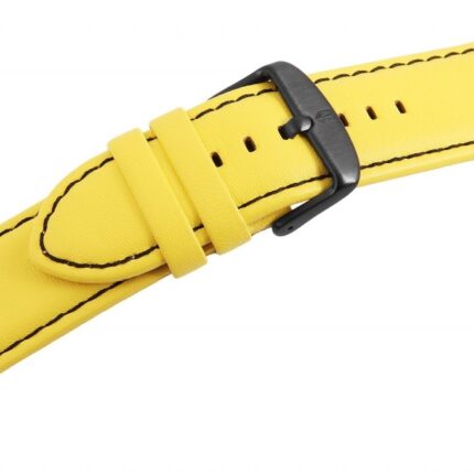 Echtleder-Uhrenarmband, gelb, schwarze Naht, 26 mm