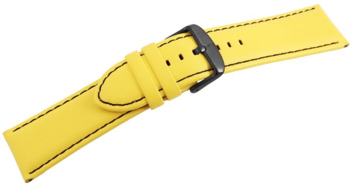 Echtleder-Uhrenarmband, gelb, schwarze Naht, 26 mm - Image 1