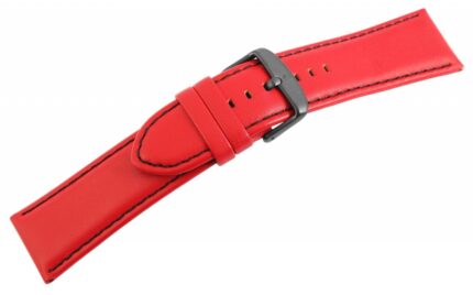 Echtleder-Uhrenarmband, rot, schwarze Naht, 26 mm