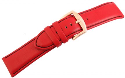 Echtleder-Uhrenarmband, rot, schwarze Naht, 26 mm