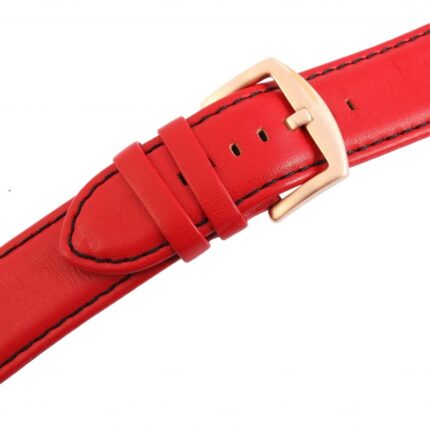 Echtleder-Uhrenarmband, rot, schwarze Naht, 26 mm