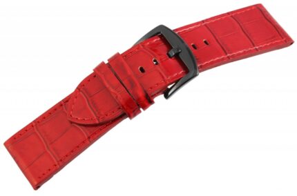 Echtleder-Uhrenarmband, rot, Krokooptik, 26 mm