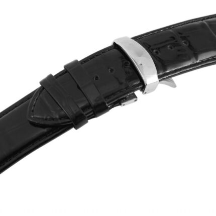 Echtleder-Uhrenarmband, schwarz, Krokooptik, Butterfly-Faltschließe, 26 mm