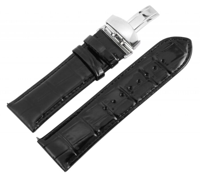 Echtleder-Uhrenarmband, schwarz, Krokooptik, Butterfly-Faltschließe, 26 mm - Image 2