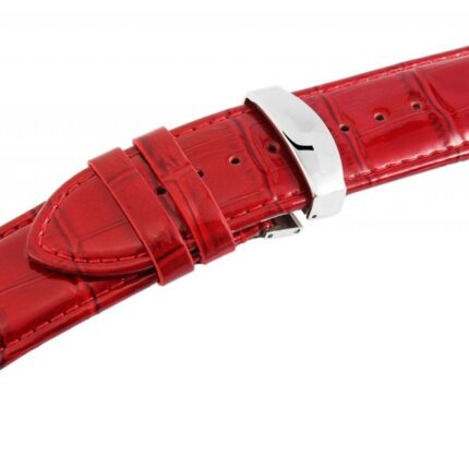 Echtleder-Uhrenarmband, rot, Krokooptik, Butterfly-Faltschließe, 26 mm