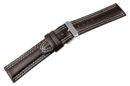 Echtleder-Uhrenarmbänder, dunkelbraun, weiße Naht, VE 10, 20 mm