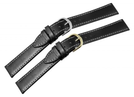 Basic Echtleder Ersatzarmband, schwarz, glatt, Dornschließe, VE12