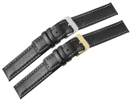 Echtleder-Uhrenarmbänder, schwarz, weiße Naht, VE 12, 10 mm / 16 mm