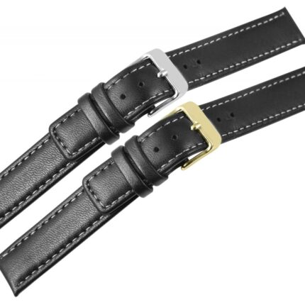Echtleder-Uhrenarmbänder, schwarz, weiße Naht, VE 12, 10 mm / 16 mm