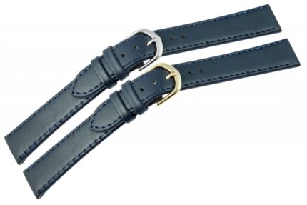 Echtleder-Uhrenarmbänder, dunkelblau, blaue Naht, VE 12, 10 mm - 22 mm