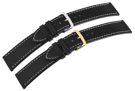 Echtleder-Uhrenarmbänder, schwarz, weiße Naht, VE10, 18 mm - 24 mm