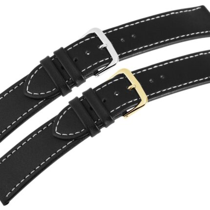 Echtleder-Uhrenarmbänder, schwarz, weiße Naht, VE10, 18 mm - 24 mm