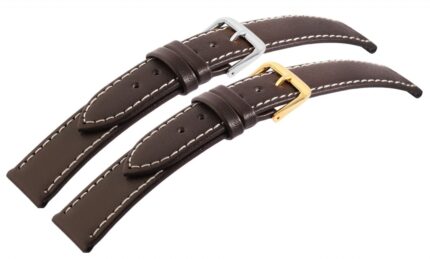 Echtleder-Uhrenarmbänder, dunkelbraun, weiße Naht, VE 10, 18 mm - 24 mm