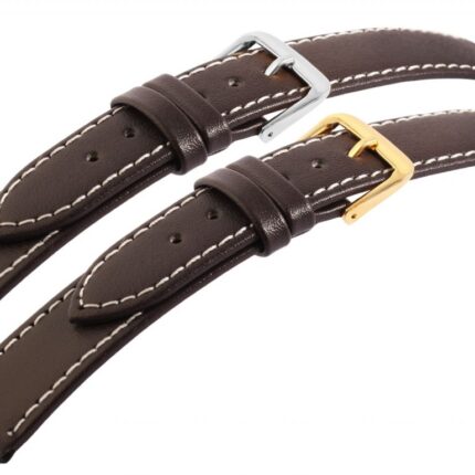 Echtleder-Uhrenarmbänder, dunkelbraun, weiße Naht, VE 10, 18 mm - 24 mm