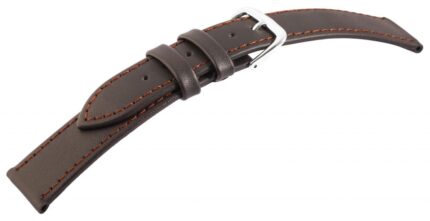 Echtleder-Uhrenarmband, flach, dunkelbraun/silberfarben, 18 - 24 mm