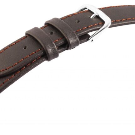 Echtleder-Uhrenarmband, flach, dunkelbraun/silberfarben, 18 - 24 mm
