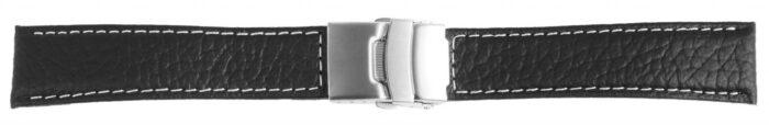 Echtleder-Uhrenarmband, schwarz, weiße Naht, Faltschließe, 18 mm - 22 mm - Image 4