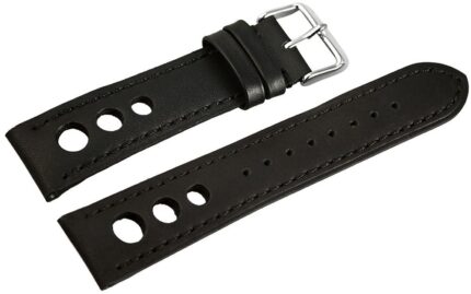 Echtleder-Uhrenarmband, schwarz, Lochmuster, 20 mm / 22 mm