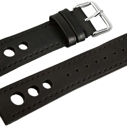 Echtleder-Uhrenarmband, schwarz, Lochmuster, 20 mm / 22 mm
