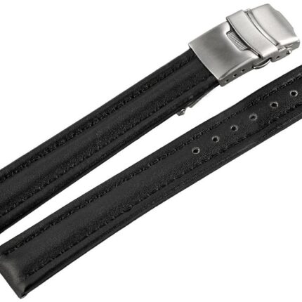 Echtleder-Uhrenarmband, schwarz, Faltschließe, 16 mm