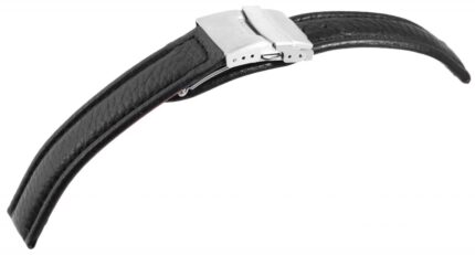 Echtleder-Uhrenarmband, schwarz, Faltschließe, 16 mm - 18 mm