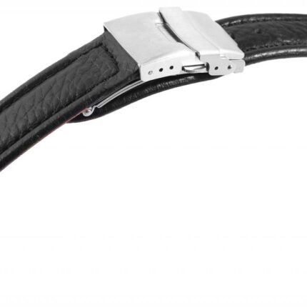 Echtleder-Uhrenarmband, schwarz, Faltschließe, 16 mm - 18 mm