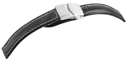 Echtleder-Uhrenarmband, schwarz, Faltschließe, 16 mm / 18 mm