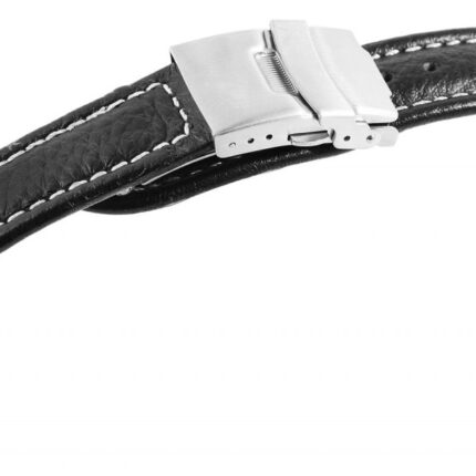 Echtleder-Uhrenarmband, schwarz, Faltschließe, 16 mm / 18 mm