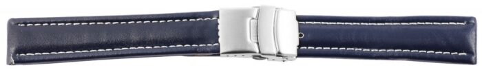 Echtleder-Uhrenarmband, blau, weiße Naht, Faltschließe, 16 mm - 20 mm - Image 4