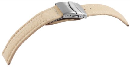 Echtleder-Uhrenarmband, beige, weiße Naht, Faltschließe, 16 mm - 22 mm