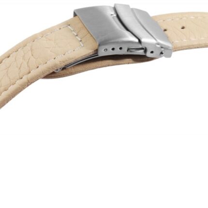 Echtleder-Uhrenarmband, beige, weiße Naht, Faltschließe, 16 mm - 22 mm