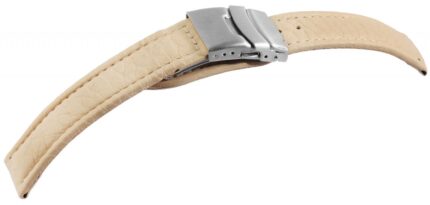 Echtleder-Uhrenarmband, beige, Faltschließe, 16 mm - 24 mm