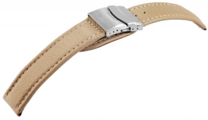 Echtleder-Uhrenarmband, beige, Faltschließe, 22 mm / 24 mm