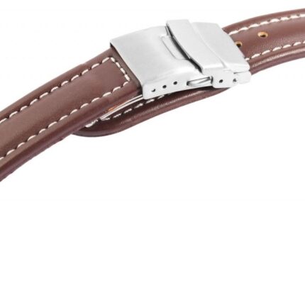 Echtleder-Uhrenarmband, braun, weiße Naht, Faltschließe, 16 mm - 24 mm