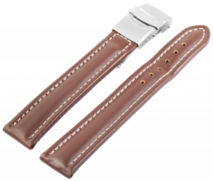 Echtleder-Uhrenarmband, braun, weiße Naht, Faltschließe, 16 mm - 24 mm - Image 2