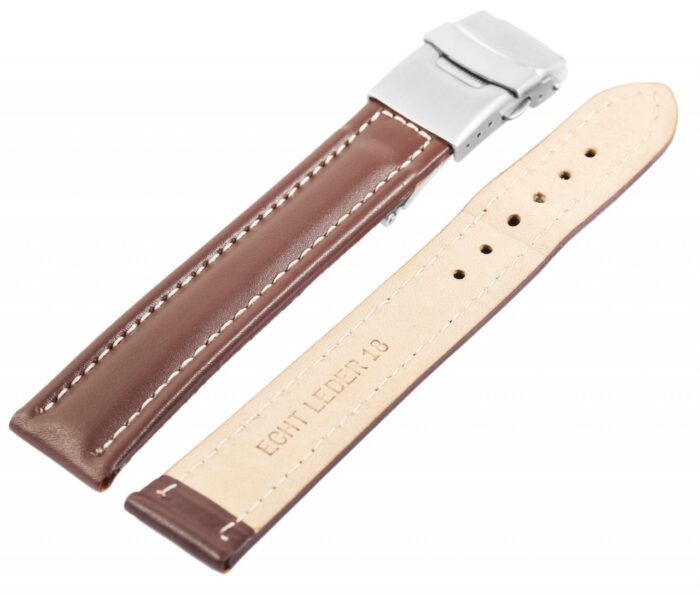 Echtleder-Uhrenarmband, braun, weiße Naht, Faltschließe, 16 mm - 24 mm - Image 3