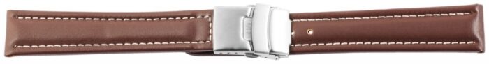 Echtleder-Uhrenarmband, braun, weiße Naht, Faltschließe, 16 mm - 24 mm - Image 4